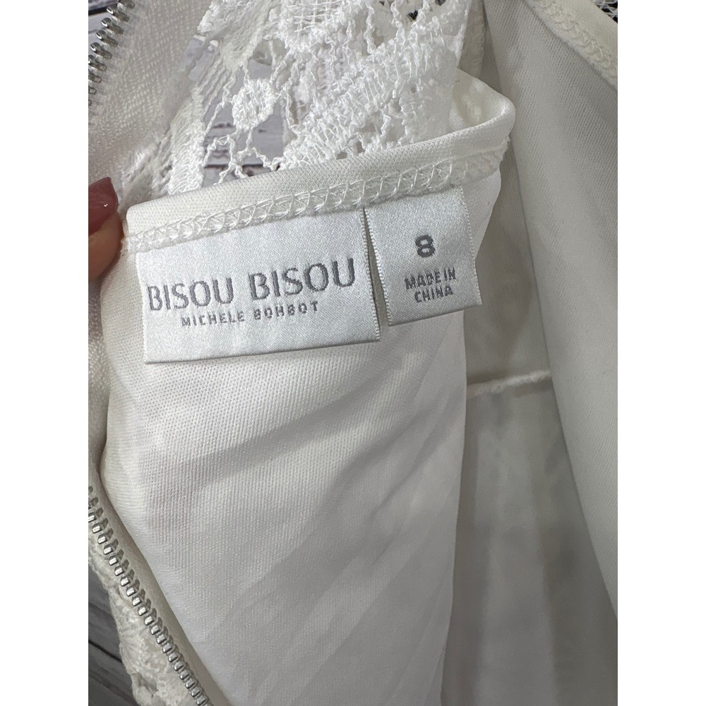Bisou Bisou Michele Bohbot White Lace High Neck Dress‎ Size 8 - Picture 6 of 11